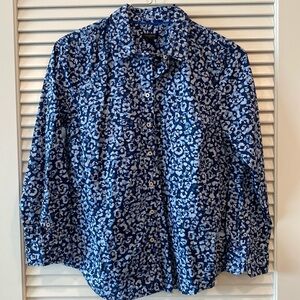Talbots Long Sleeve Button Down Shirt Lp Blue Camo Pattern